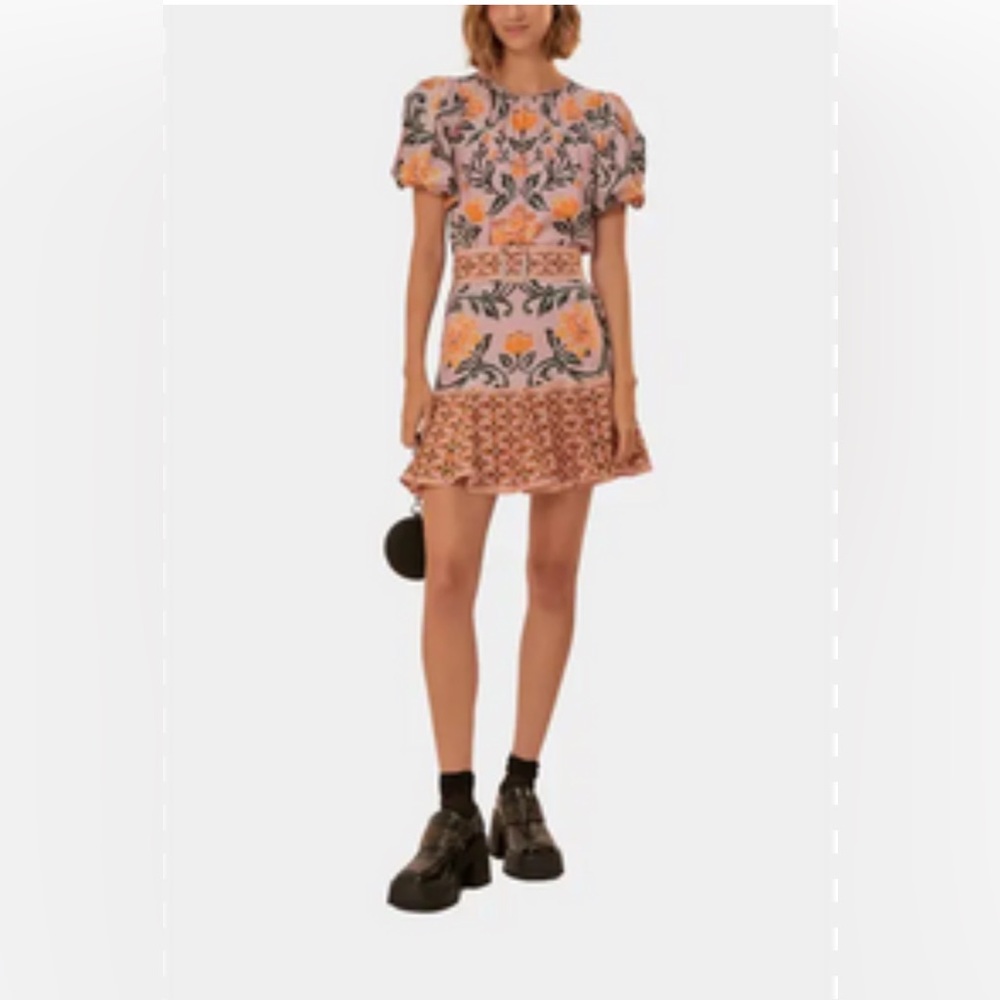 Farm Rio arabesque floral lilac mini dress